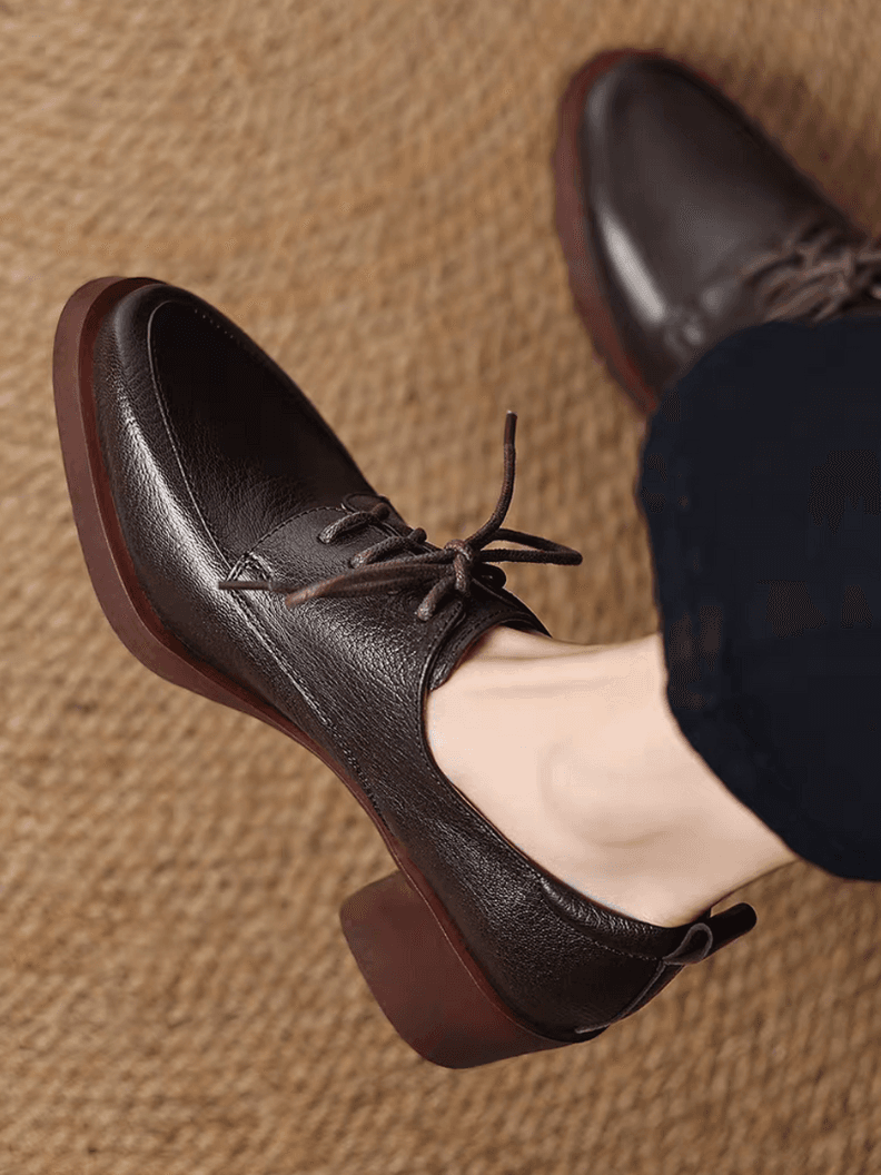 Padded soft lambskin lacing chunky heel shoes 4