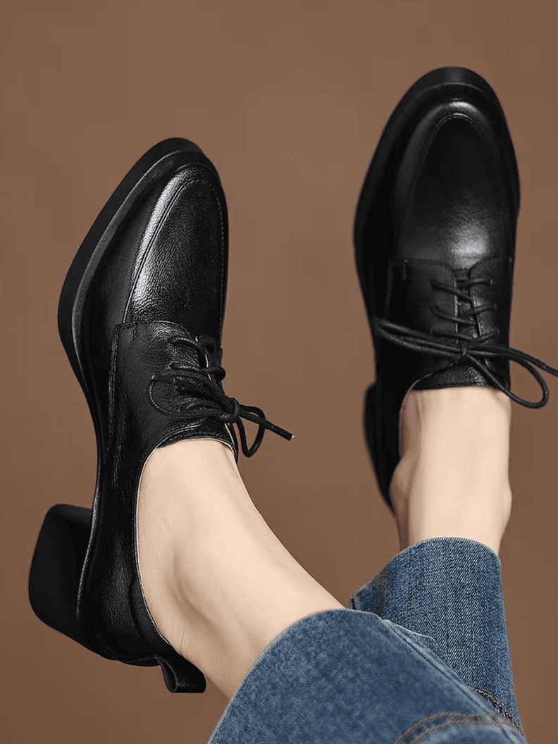 Padded soft lambskin lacing chunky heel shoes 2