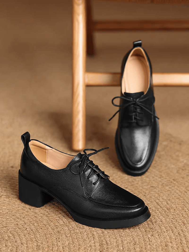 Padded soft lambskin lacing chunky heel shoes 1