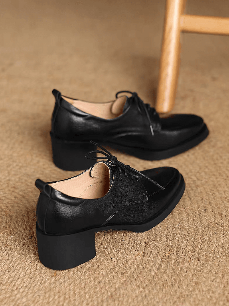 Padded soft lambskin lacing chunky heel shoes 3