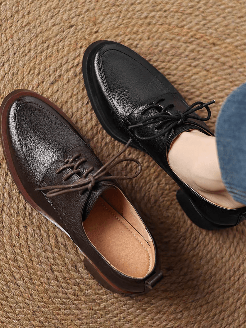 Padded soft lambskin lacing chunky heel shoes 6