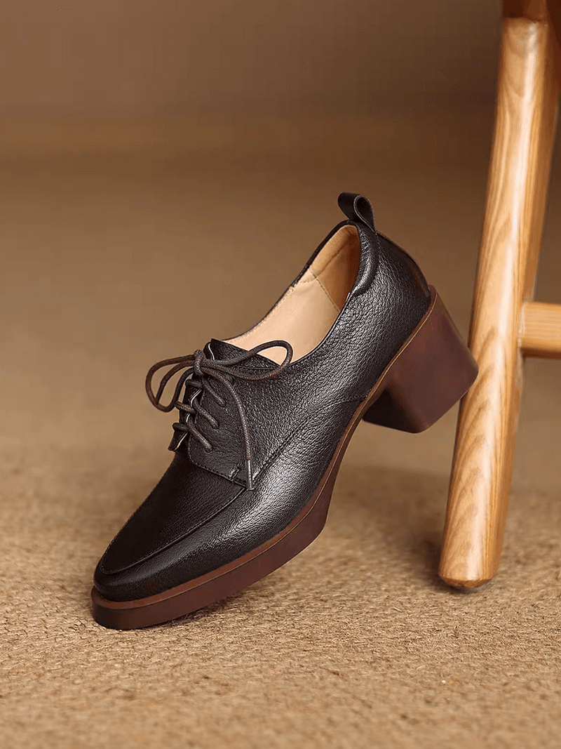 Padded soft lambskin lacing chunky heel shoes 5